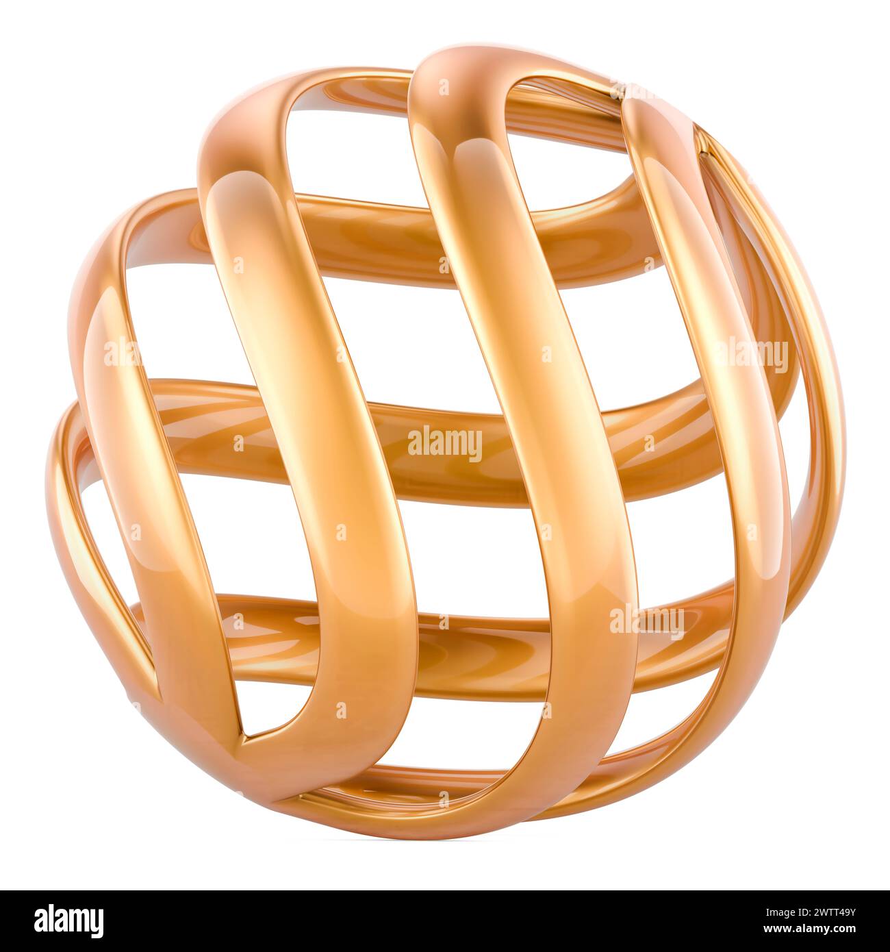 Golden abstract sphere, logotype. 3D rendering isolated on white background Stock Photo
