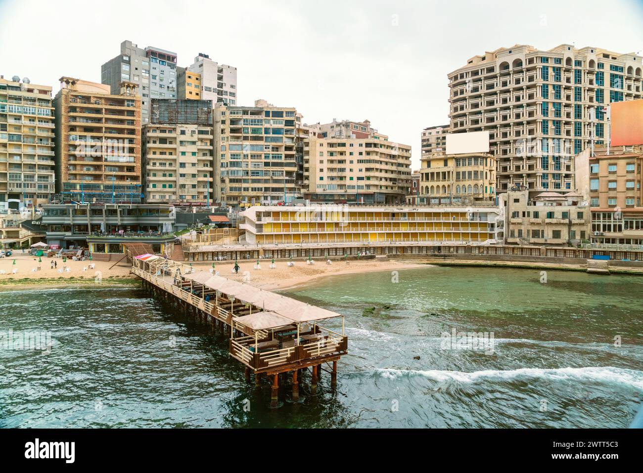 Stnaley beach on the Mediterranean sea, Alexandria, Egypt Stock Photo