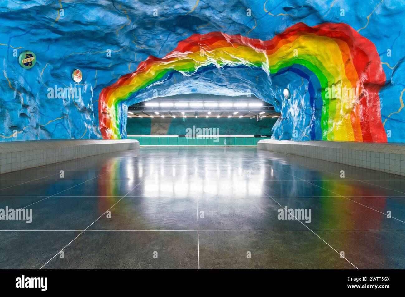 Stadion subway station on the blue line in Stockholm Stock Photo