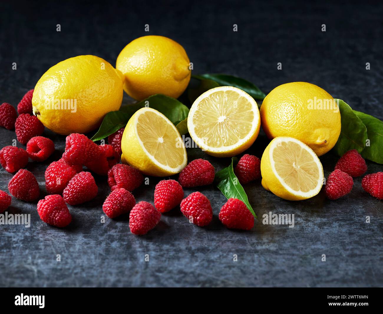 Lemons and Raspberries Stock Photo