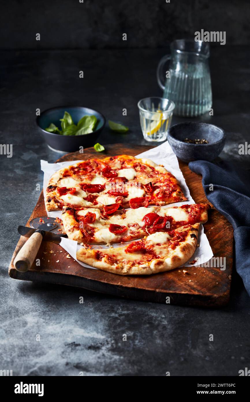Pizza Mozzarella and Tomatoes Stock Photo