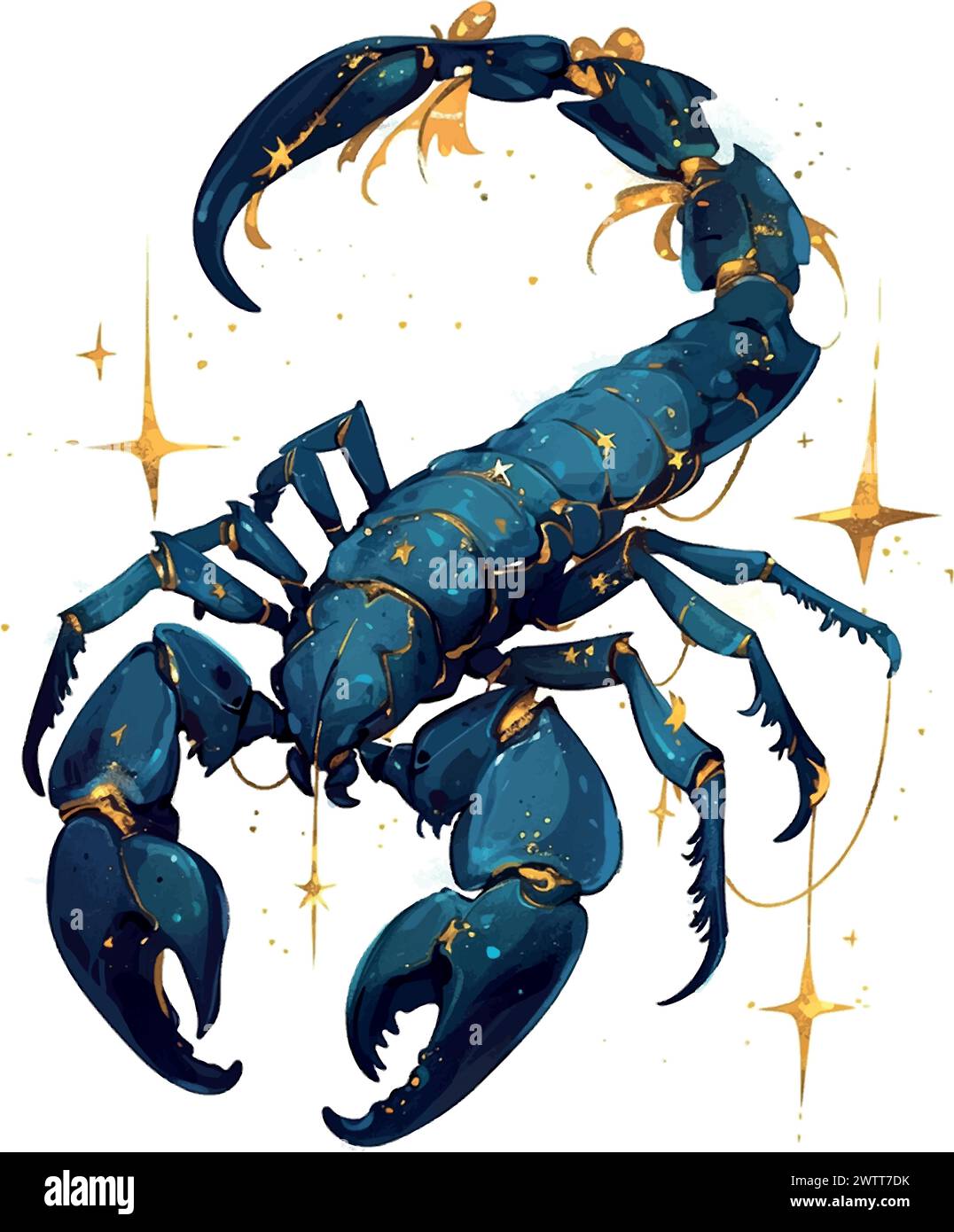 zodiac sign Scorpio with golden stars illustration on white background Stock Vector