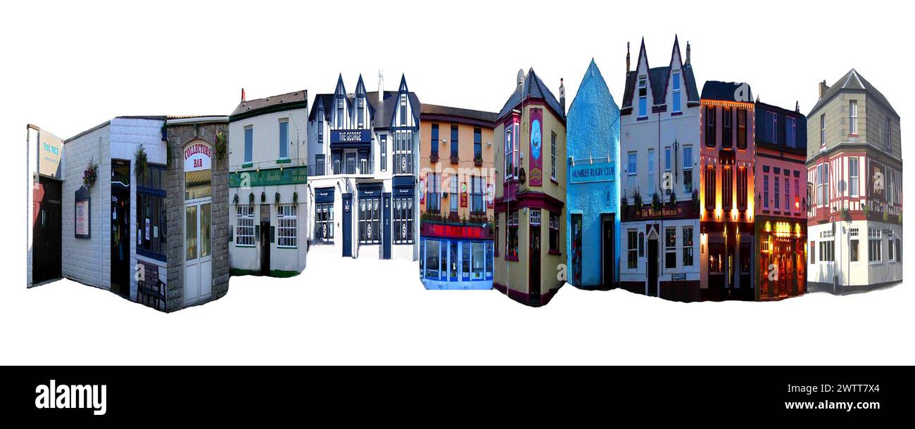 Composite image of pubs that made up the infamous Mumbles Mile near Swansea. Stock Photo