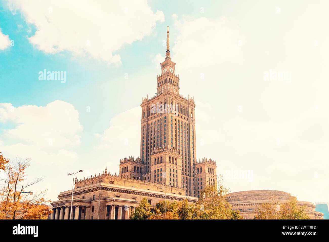 Palace of Culture and Science with blue sky, Warsaw, Poland Stock Photo