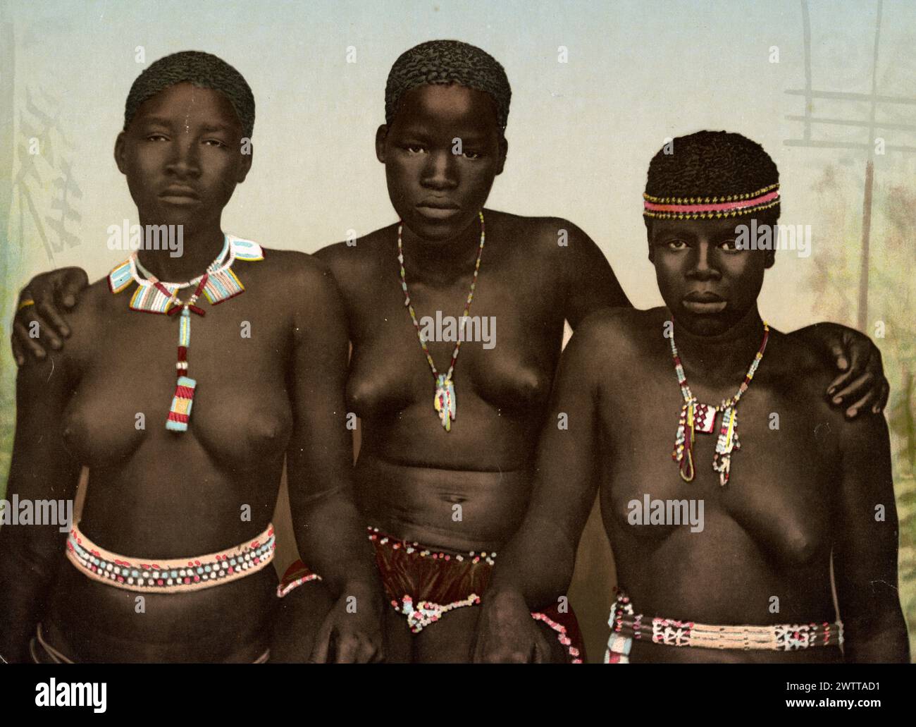 The Three Graces - Zulu girls, South Africa, circa 1900 Stock Photo
