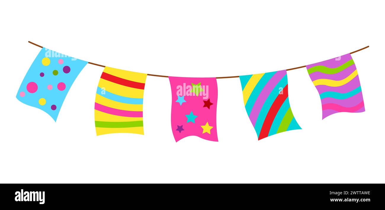 Color flags garland. Happy Birthday and party illustration Stock Vector ...