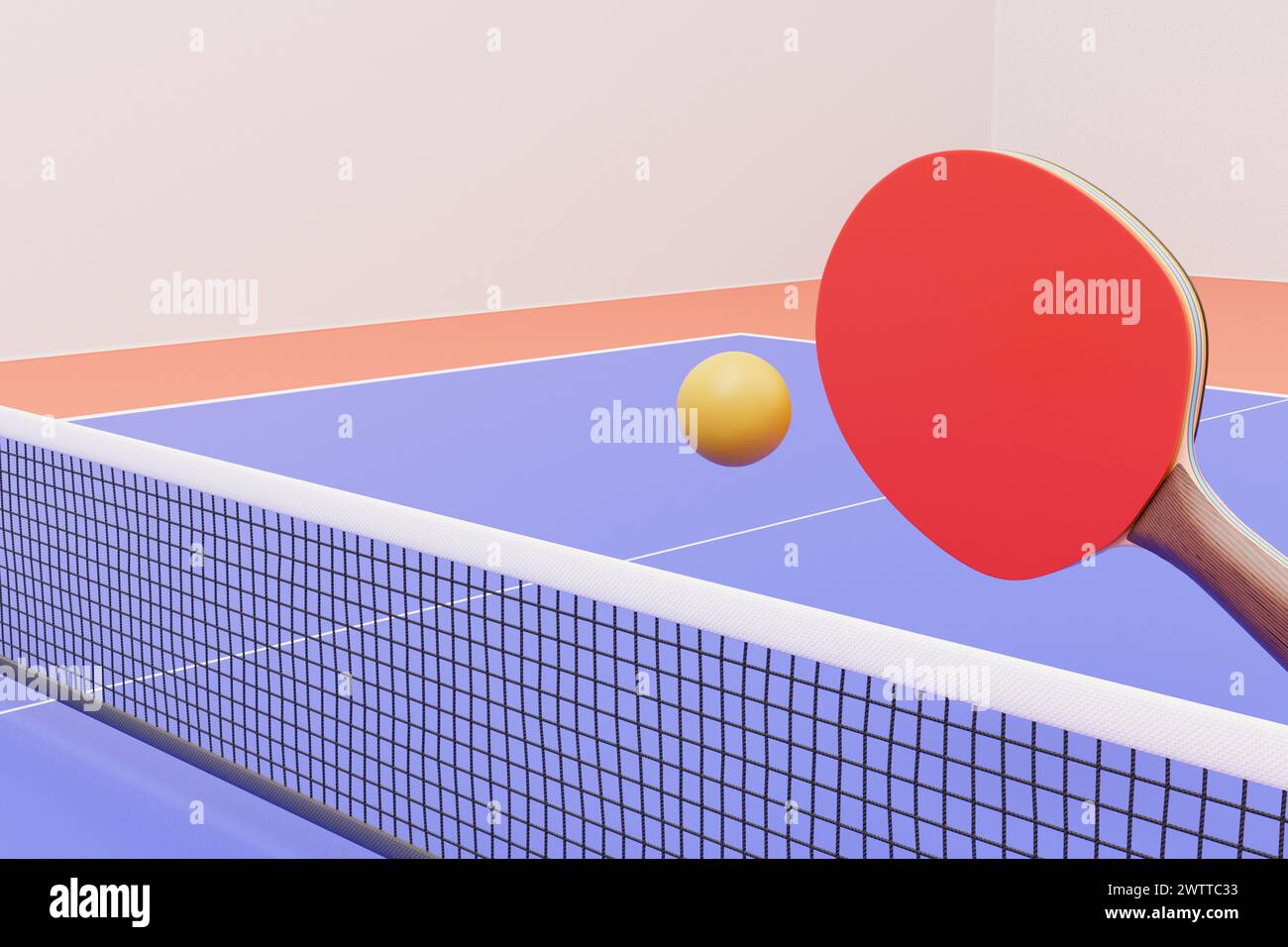 Rackets for table tennis, ping pong hits the ball on the table. 3d