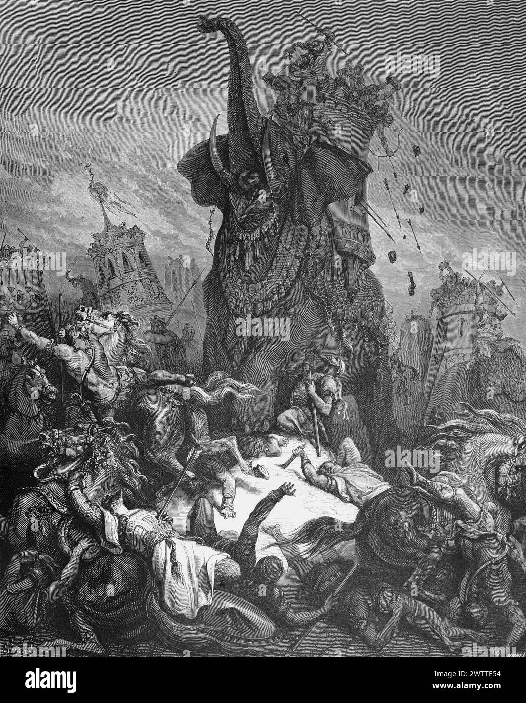 Death of Eleazar Avaran or Eleazar Maccabeus, Old Testament, Bible,  historical ilustration 1886 Stock Photo