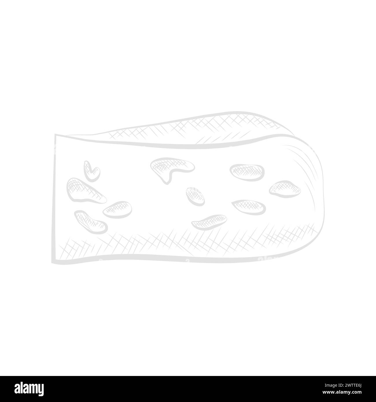 Slice of blue cheese line sketch, moldy delicatessen dairy product vector illustration Stock Vector