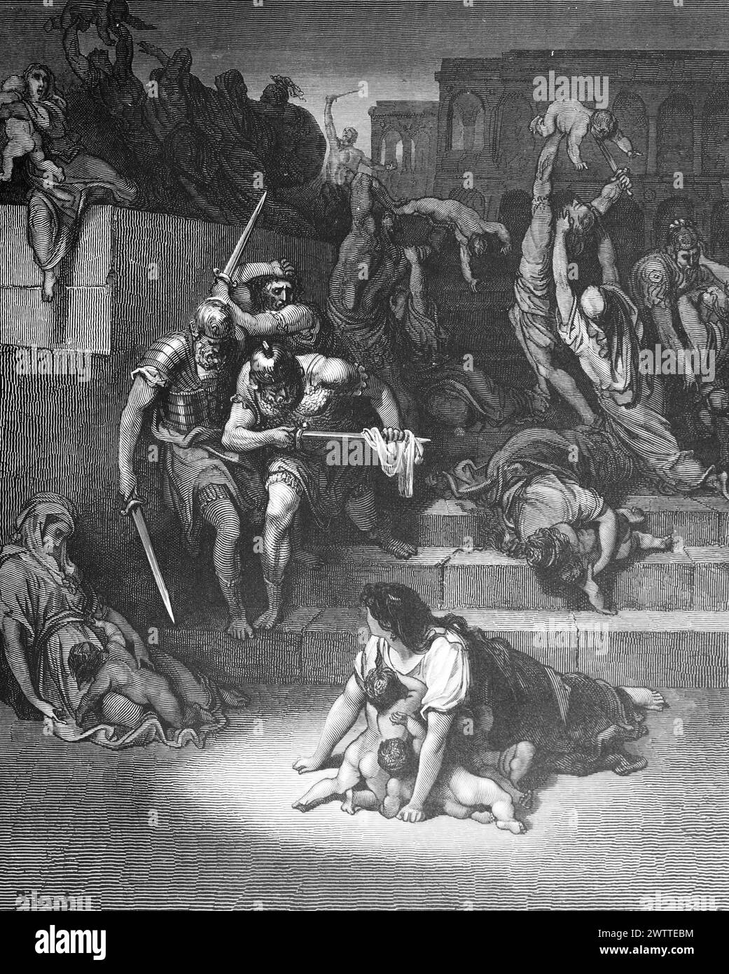 The infanticide in Bethlehem or The massacre of the innocents, Old Testament, Bible, Matthew 2 , historical ilustration 1886 Stock Photo