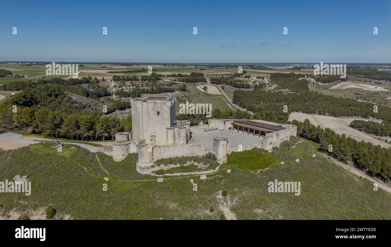 Panoramic aerial view of the castle of Iscar, Valladolid Stock Photo