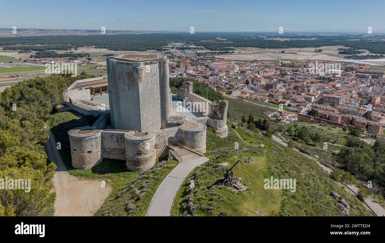 Panoramic aerial view of the castle of Iscar, Valladolid Stock Photo