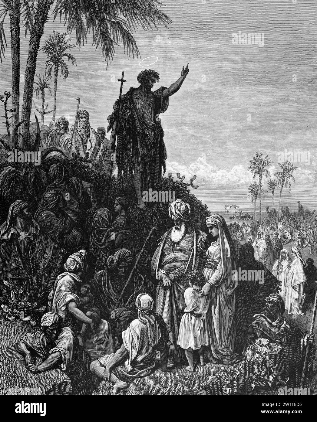 John the Baptist the last prophet in the desert, Old Testament, Bible, the Gospel according to Matthew 3 , historical ilustration 1886 Stock Photo