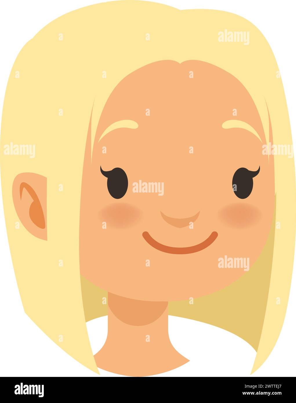Happy blond girl head. Cartoon smiling kid portrait Stock Vector