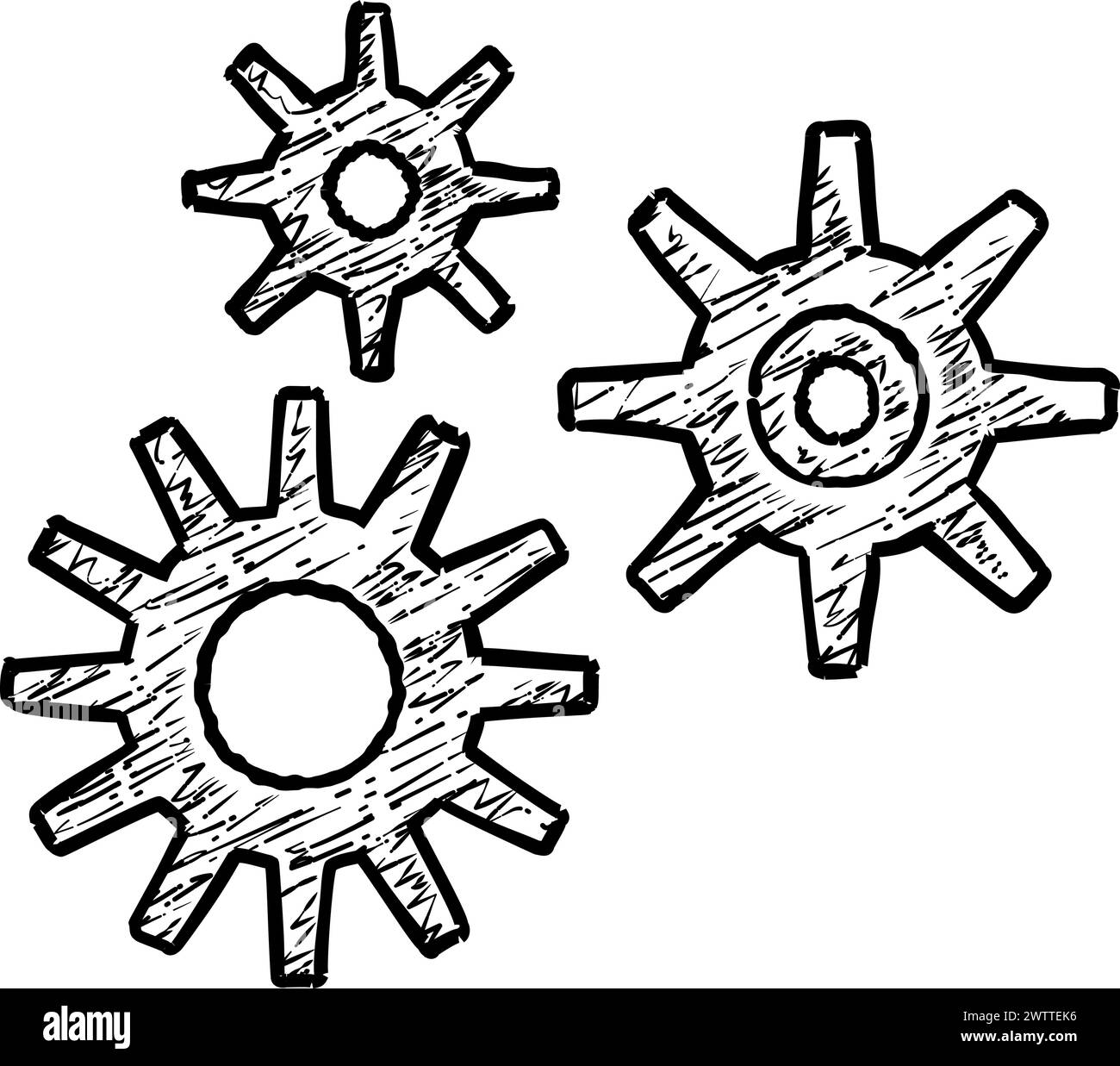 Cogwheels sketch. Hand drawn clockwork. Gears icon Stock Vector