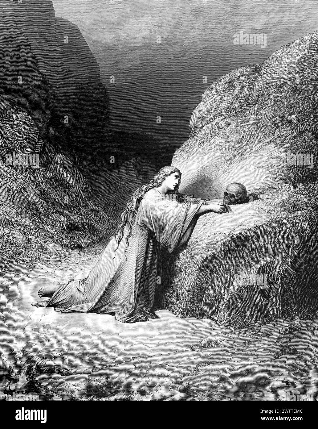 Mary Magdalene, Old Testament, Bible, the Gospel according to John 12, historical ilustration 1886 Stock Photo