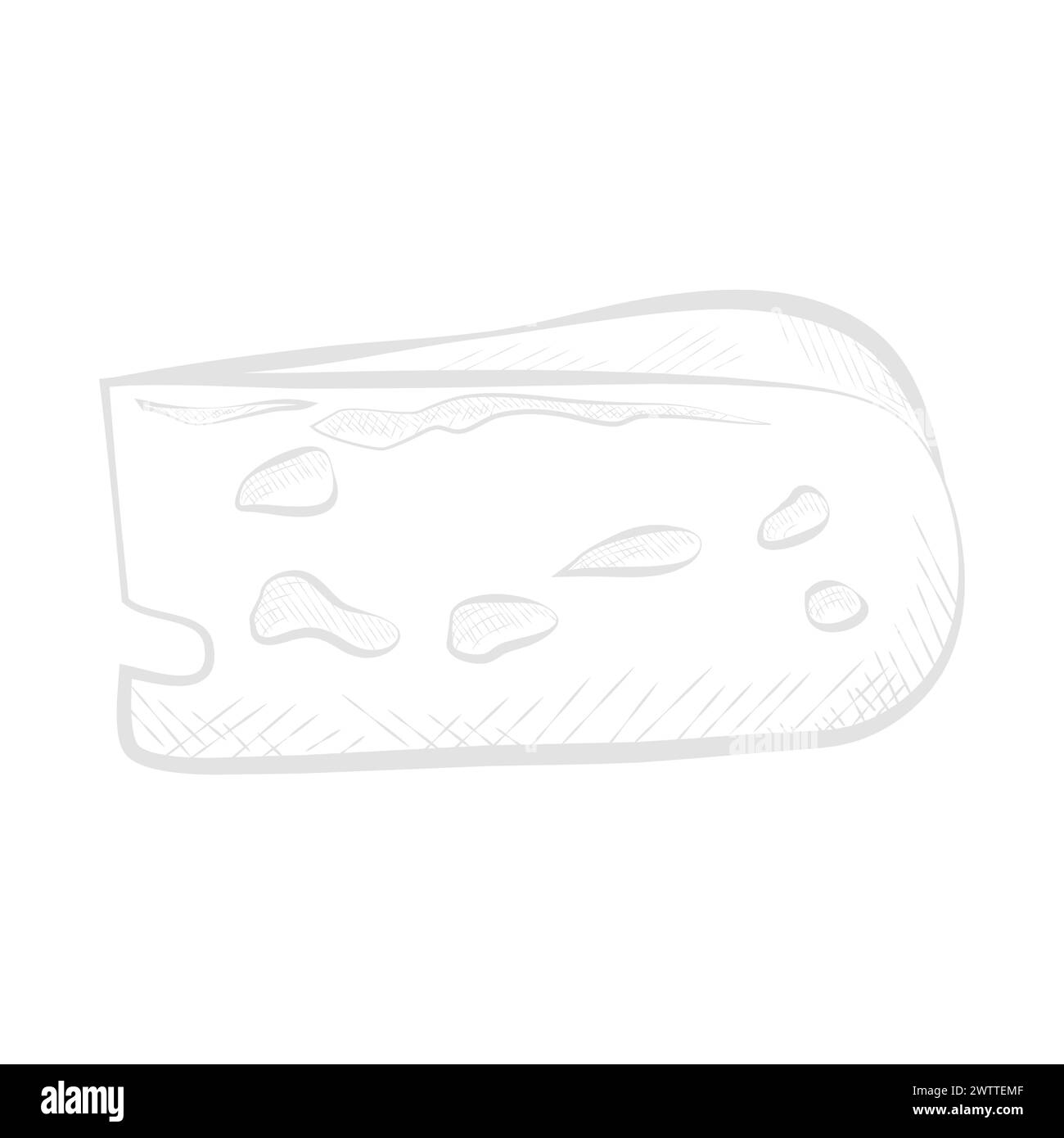 Slice of cheese, triangle shape piece with holes, line sketch dairy product vector illustration Stock Vector