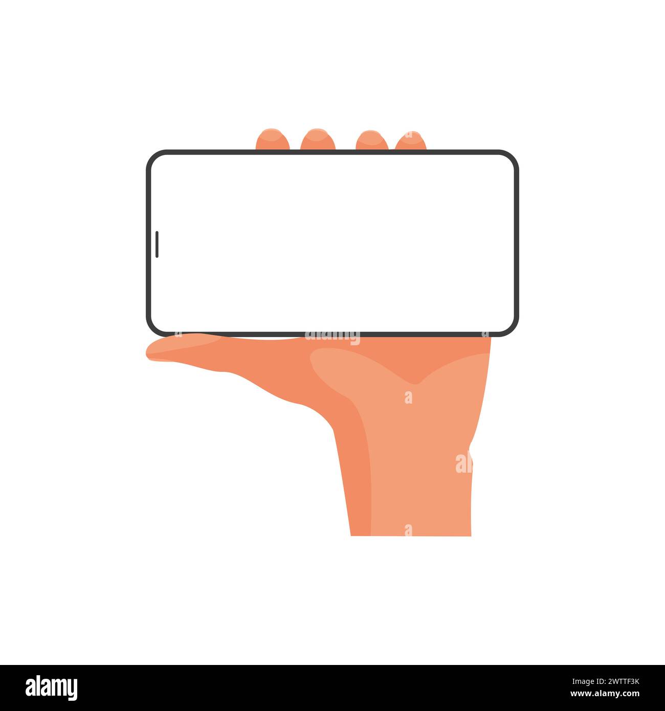 3D human hand holding smartphone in horizontal position to read news ...