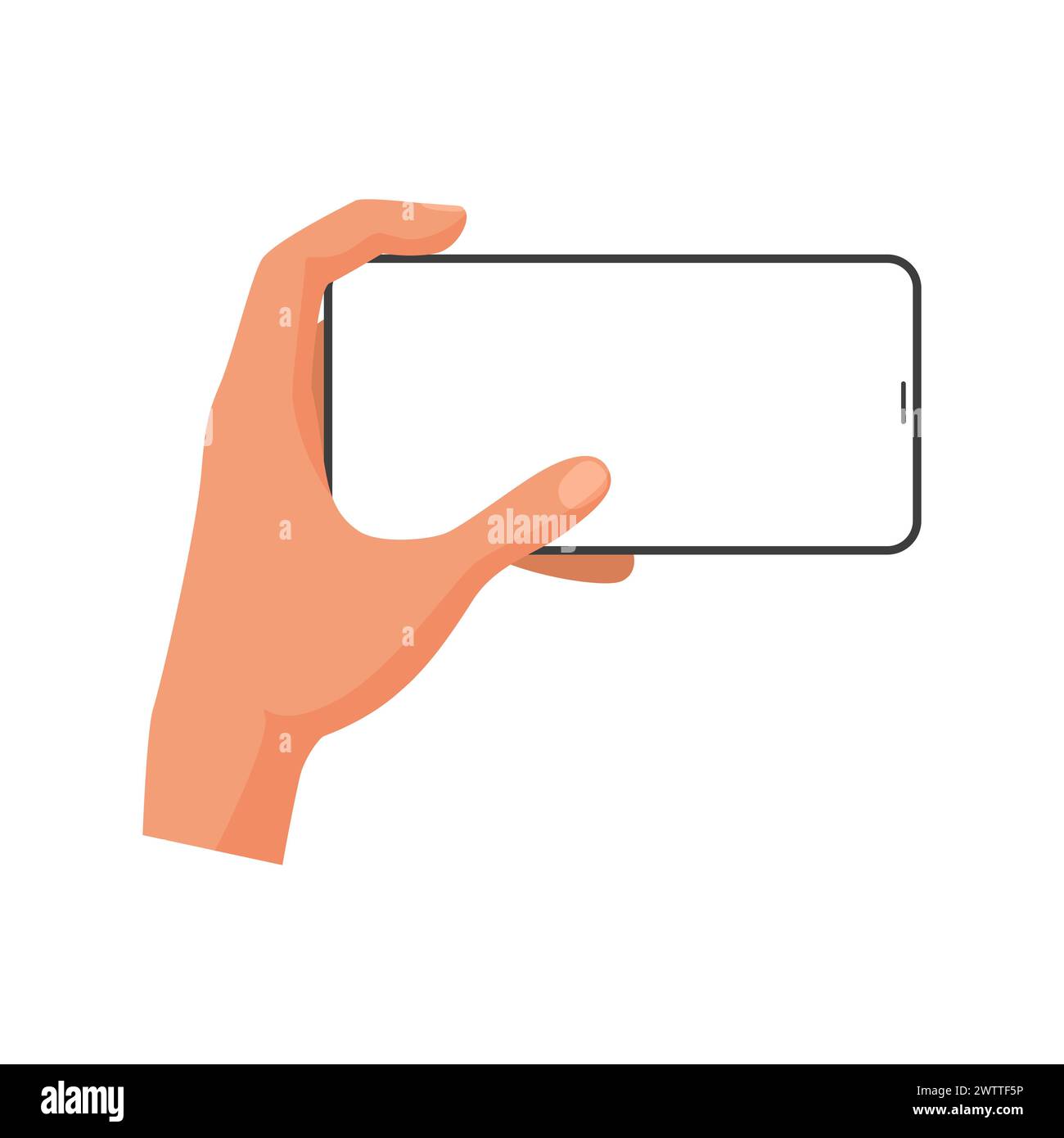3D human hand holding smartphone, showing horizontal display vector ...