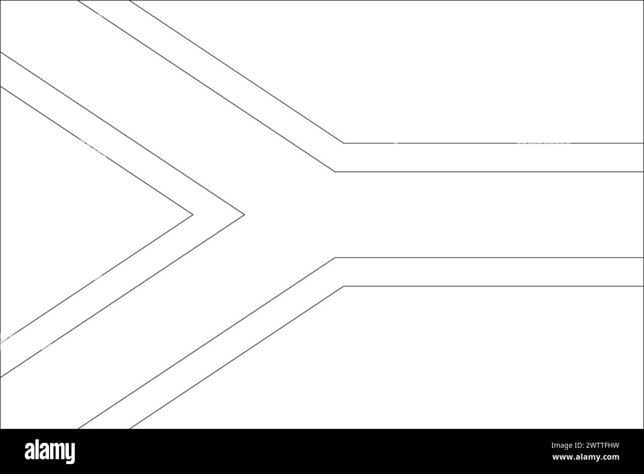 South Africa flag - thin black vector outline wireframe isolated on ...