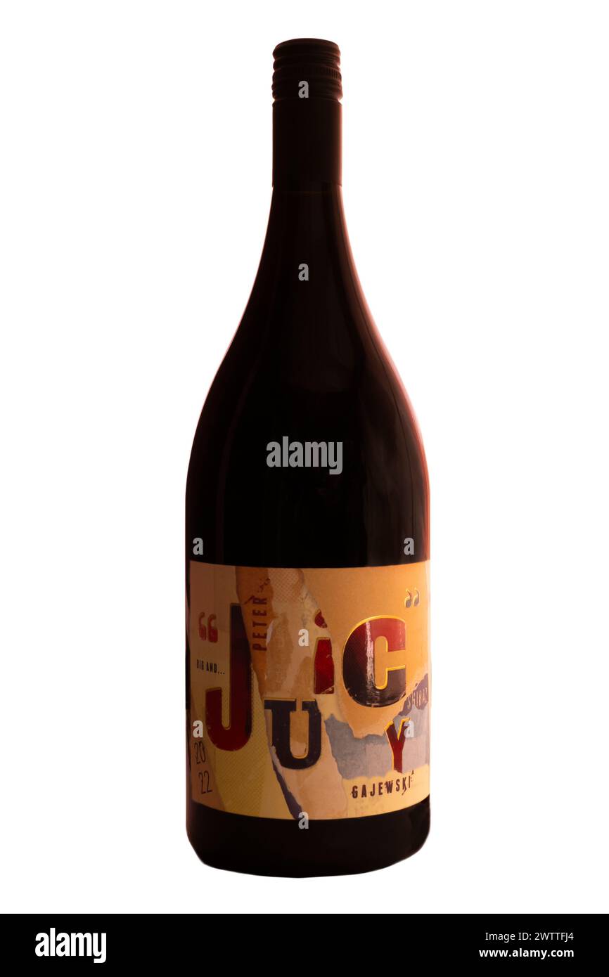 Peter Juicy Gajewski magnum bottle of Juicy Shiraz red wine isolated on ...