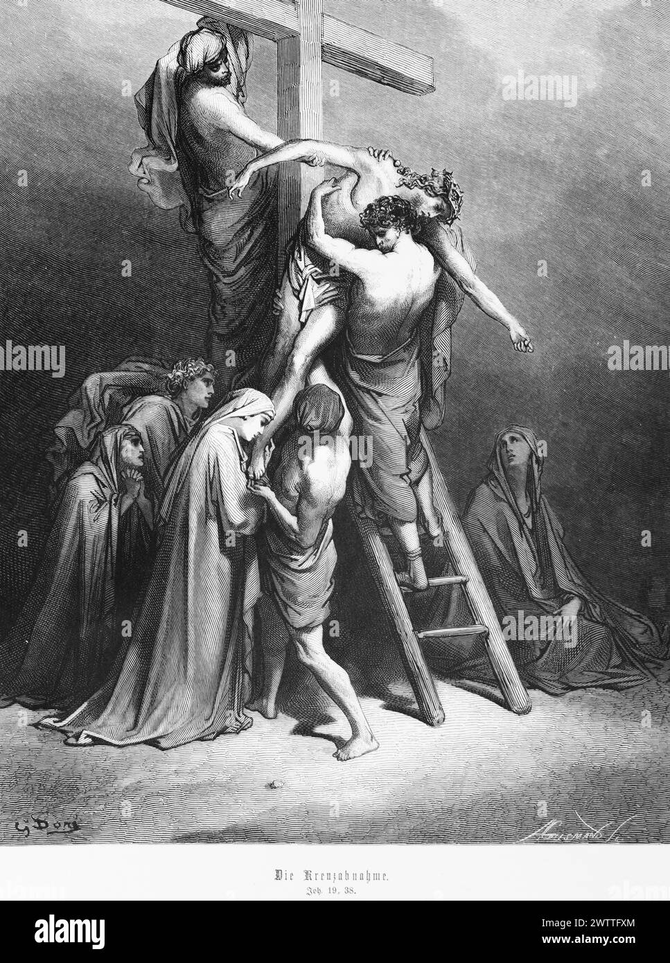 Jesusof Nazareth  removed from the cross, New Testamemt, Bible, historical illustration 1886 Stock Photo