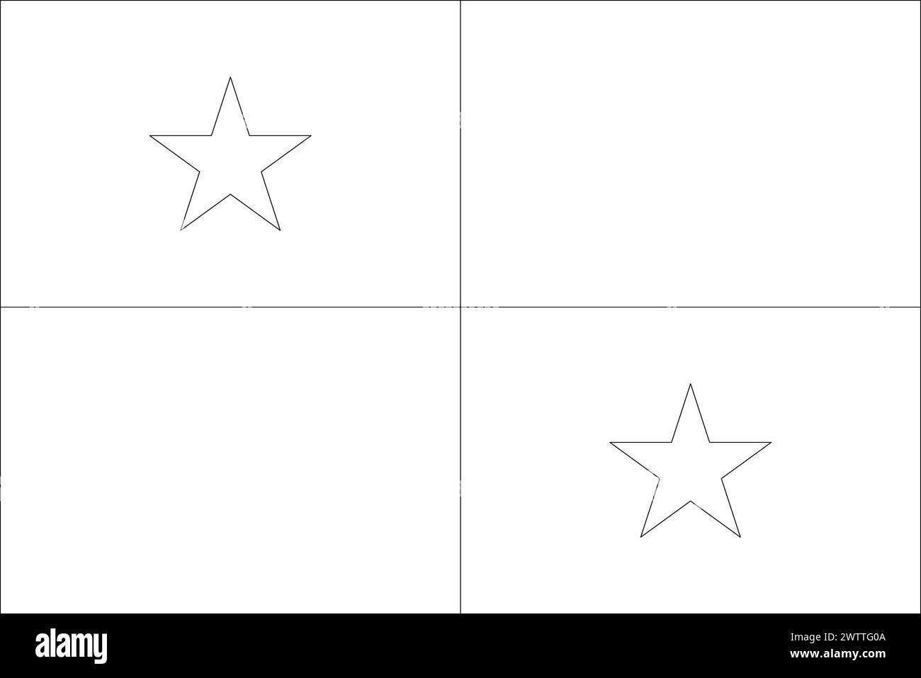 Panama Flag Thin Black Vector Outline Wireframe Isolated On White 