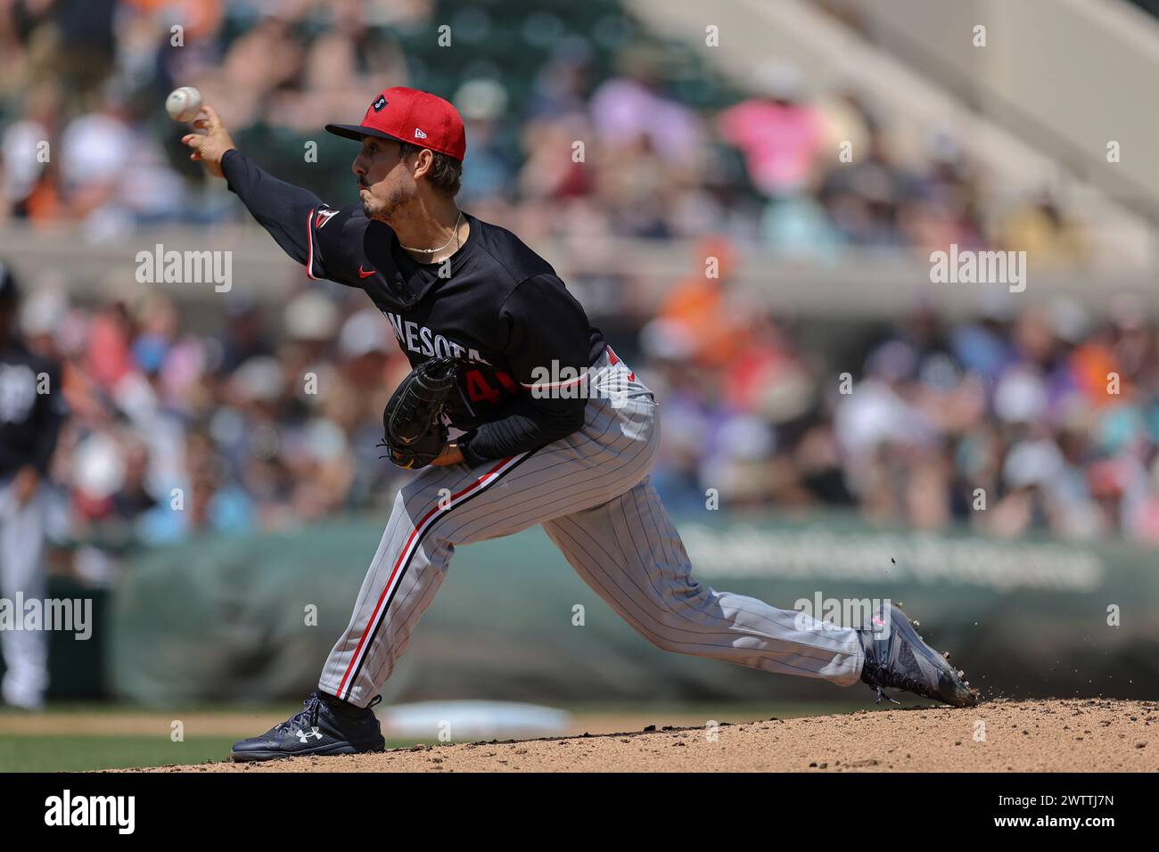 Lakeland FL USA; Minnesota Twins starting pitcher Joe Ryan (41) delivers a pitch during an MLB spring training game against the Minnesota Twins on Mar Stock Photo