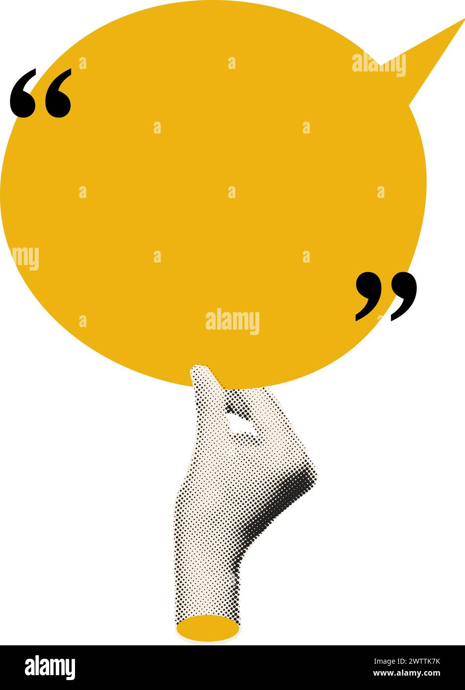 Halftone hand holding speech bubble collage vector illustration Stock Vector