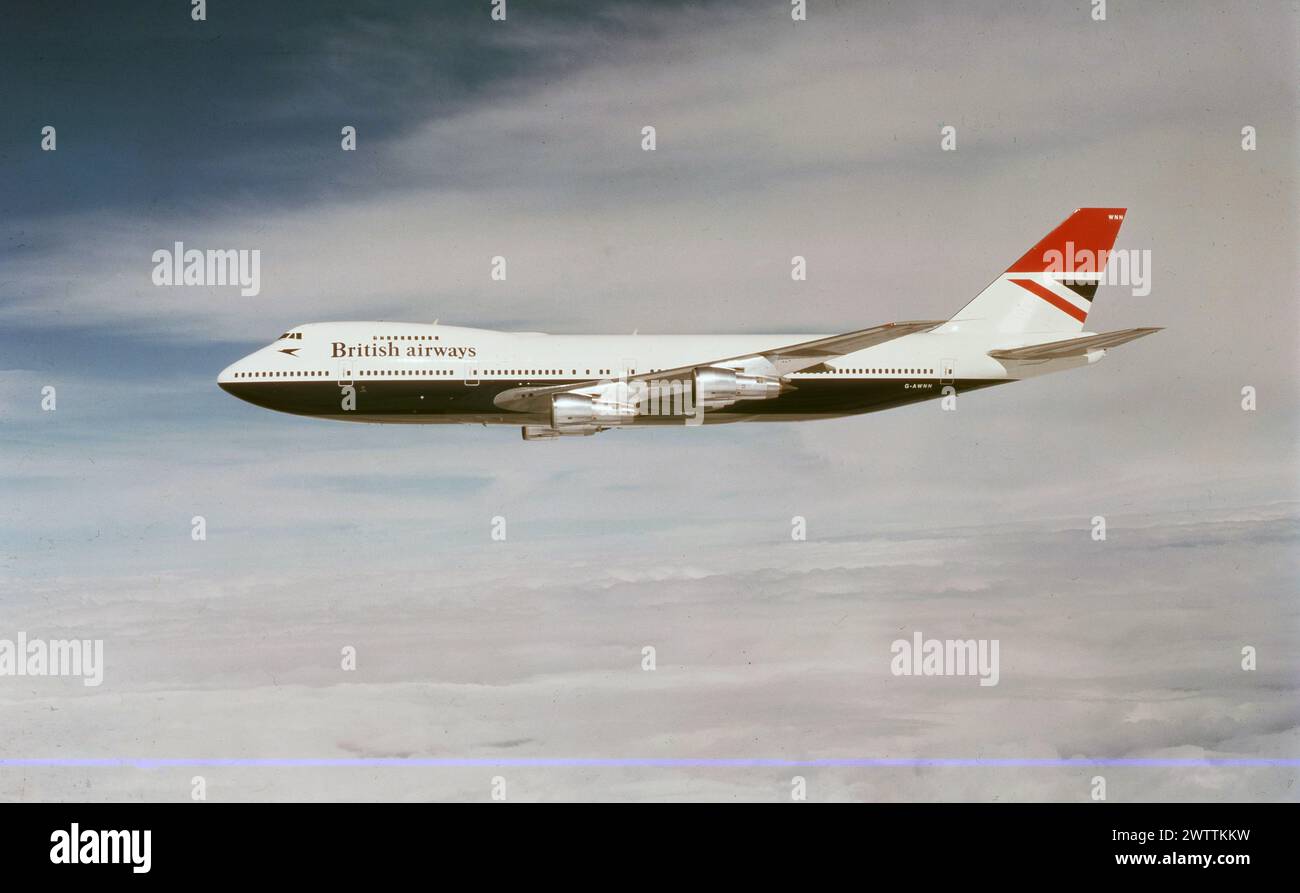 1960s, historical, British Airways 747 in flight, G-AWNN Stock Photo ...