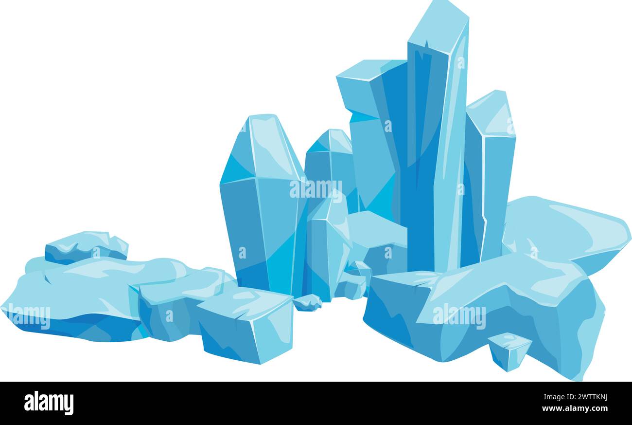 Frozen ice crystal. Cold clean cartoon block Stock Vector