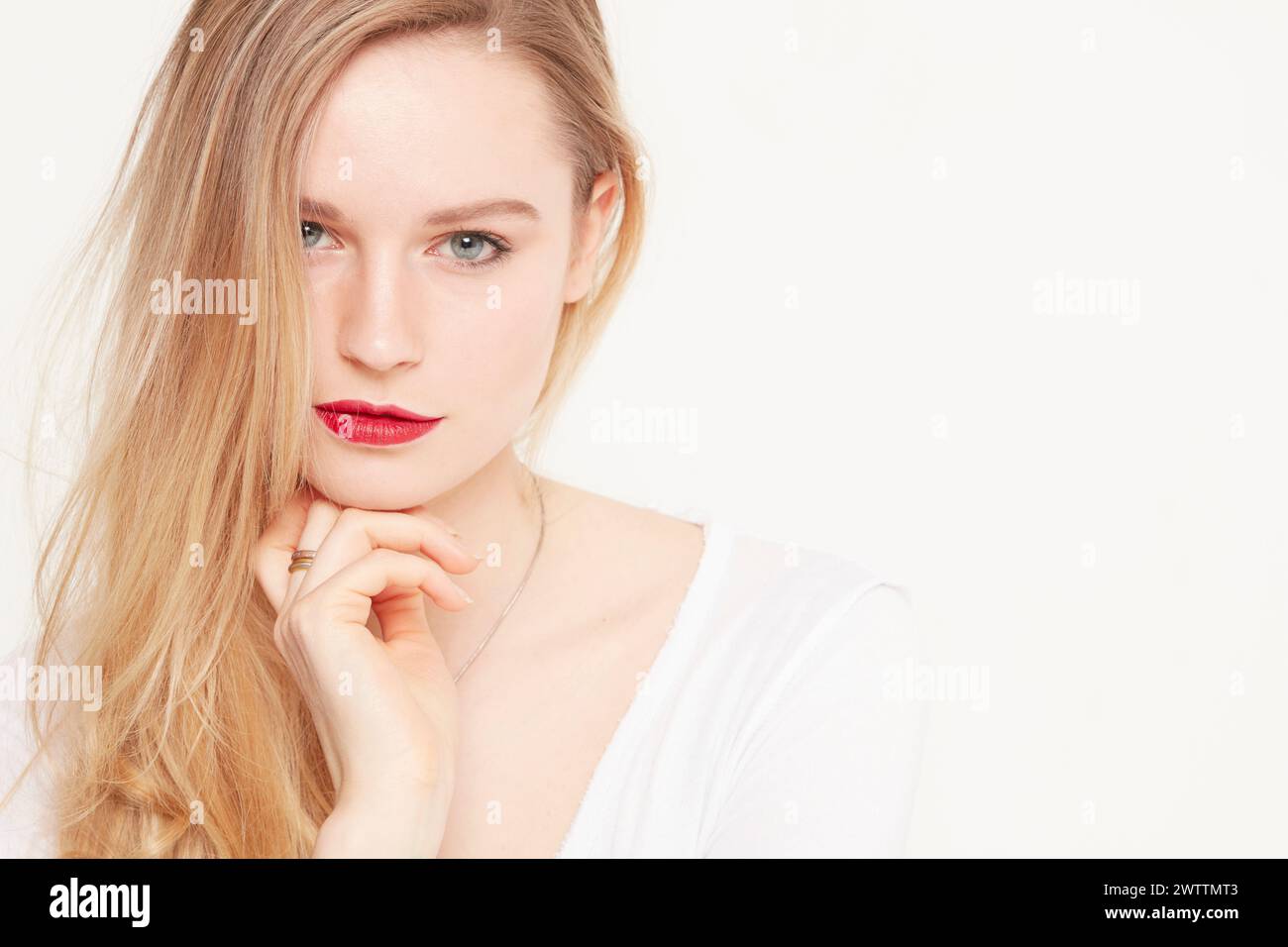 Portrait of a woman with red lipstick Stock Photo