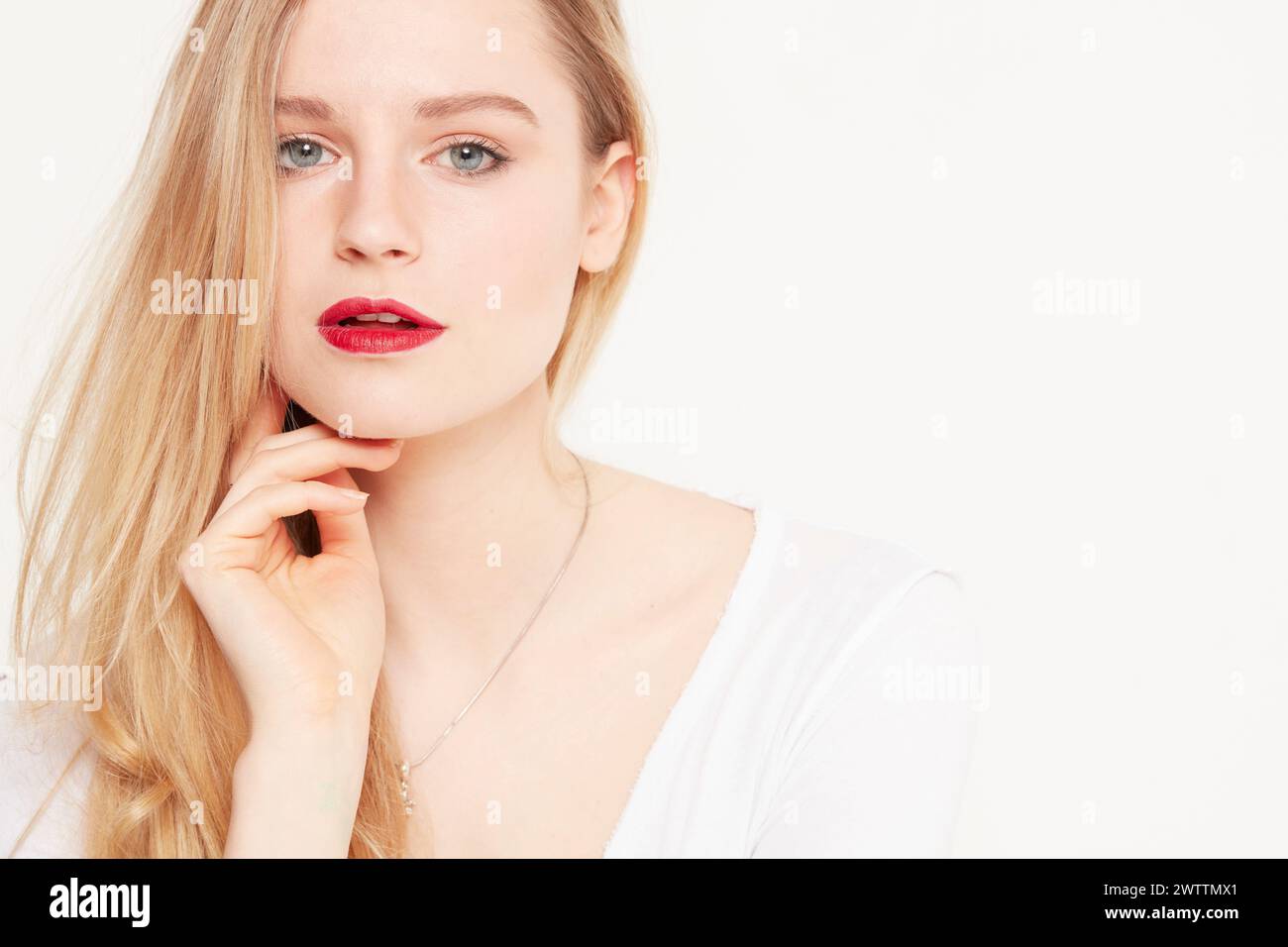 Portrait of a woman with red lipstick Stock Photo