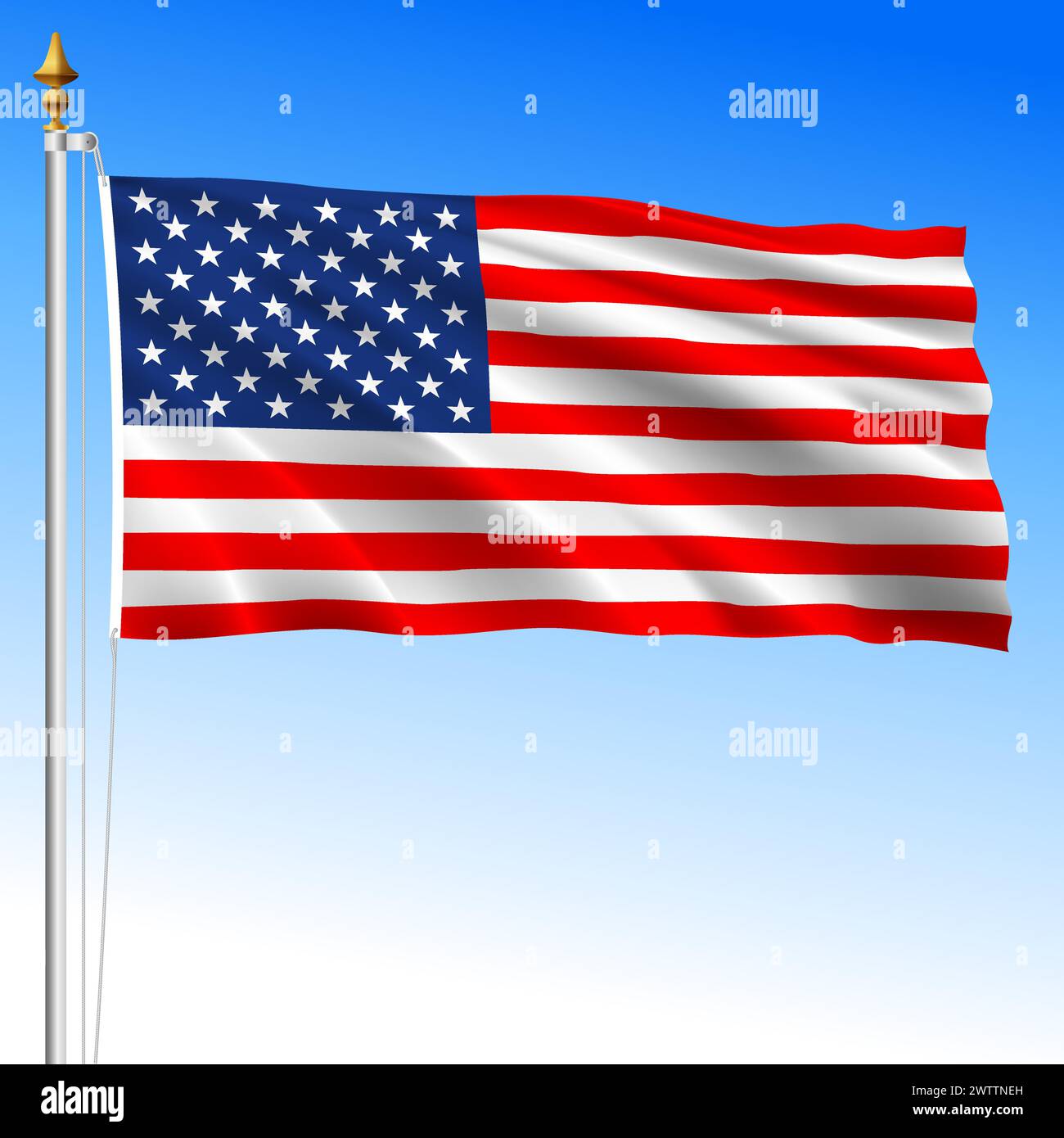 United States of America national waving flag, USA, vector illustration on the blue sky background Stock Vector