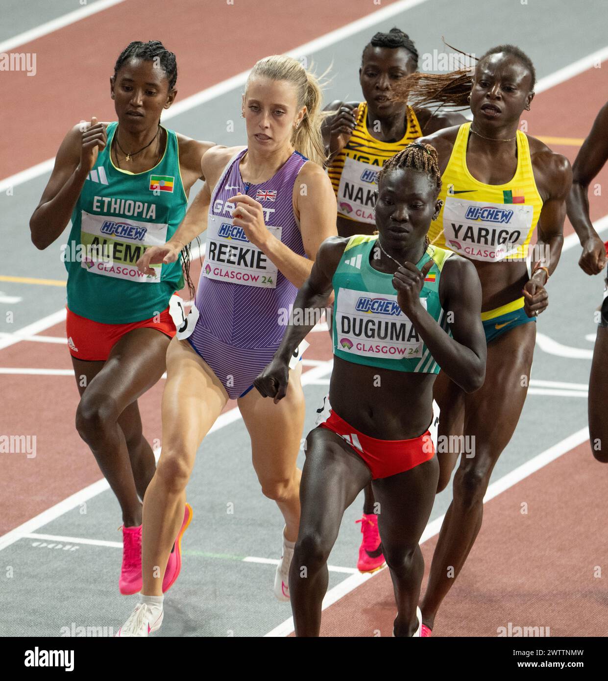Habitam Alemu and Tsige Duguma of Ethiopia, Jemma Reekie of Great Britain competing in the women’s 800m final at the World Athletics Indoor Championsh Stock Photo
