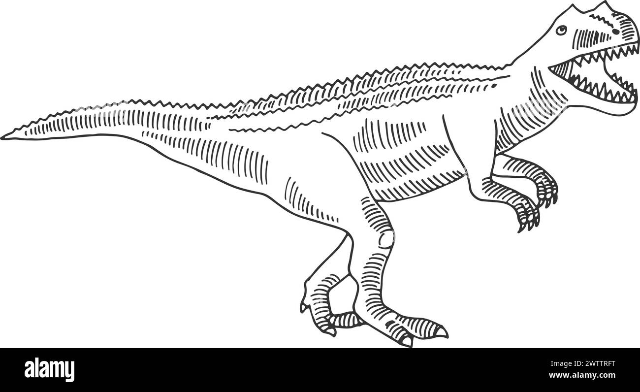 Giganotosaurus sketch. Hand drawn dinosaur. Giant lizard Stock Vector