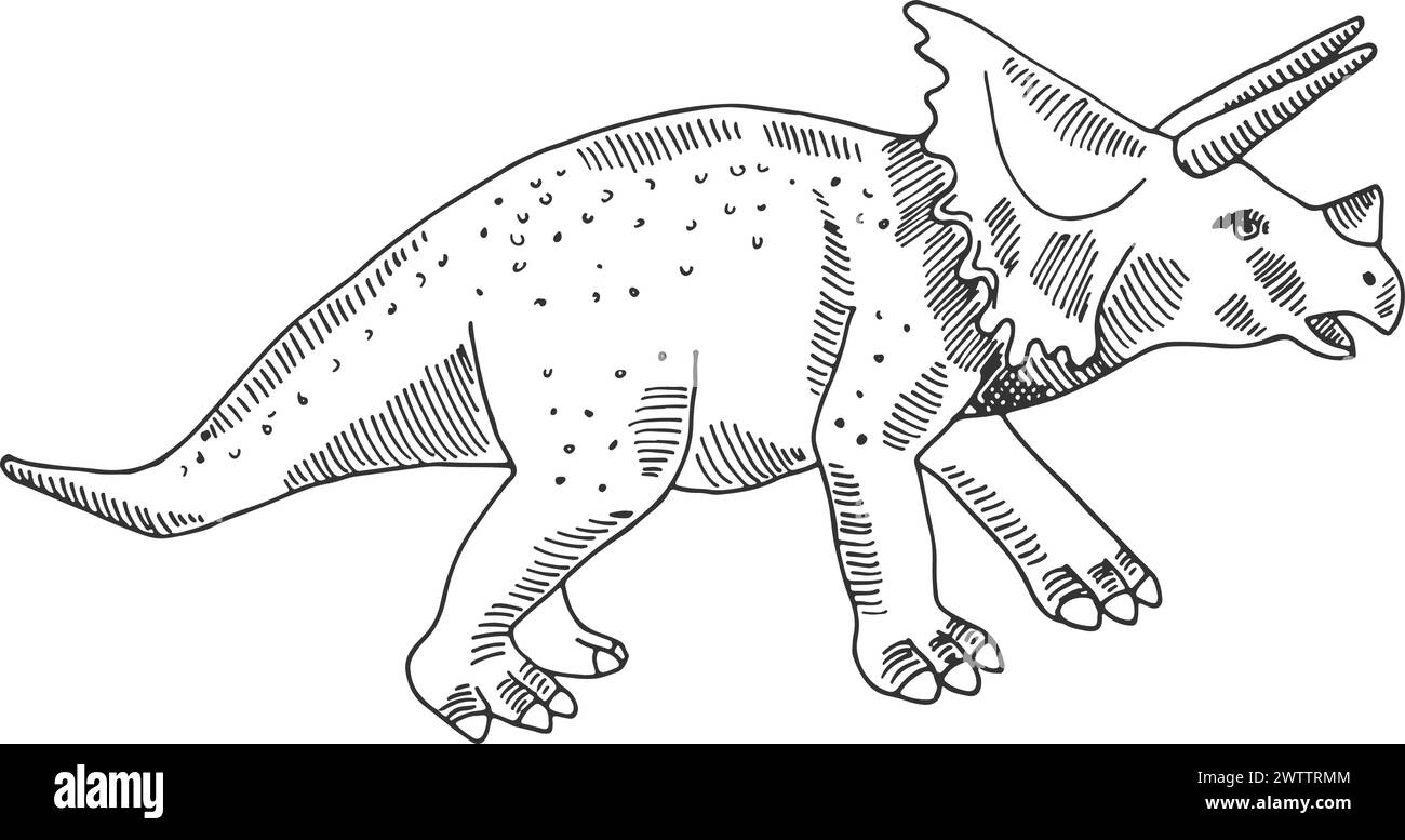 Triceratops dinosaur sketch. Ancient animal. Prehistoric fauna Stock Vector