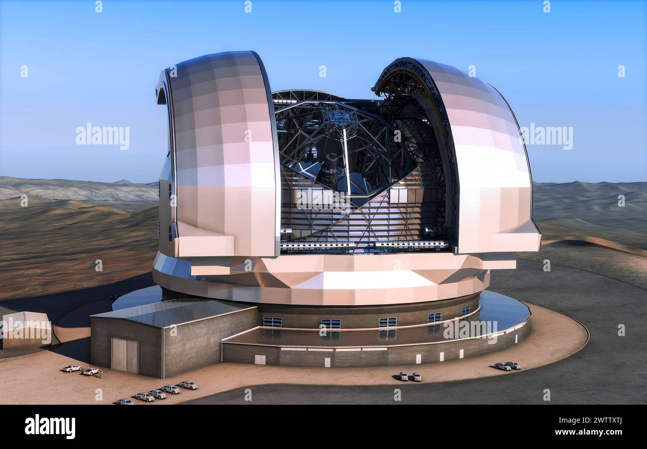 Digital rendering of an observatory on a hill Stock Photo
