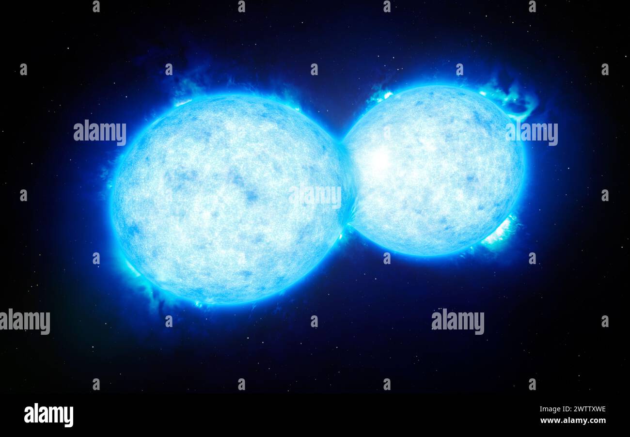 Twin stars emitting intense blue light Stock Photo