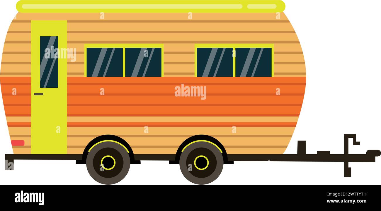 Cartoon trailer camper. Mobile home vehicle icon Stock Vector
