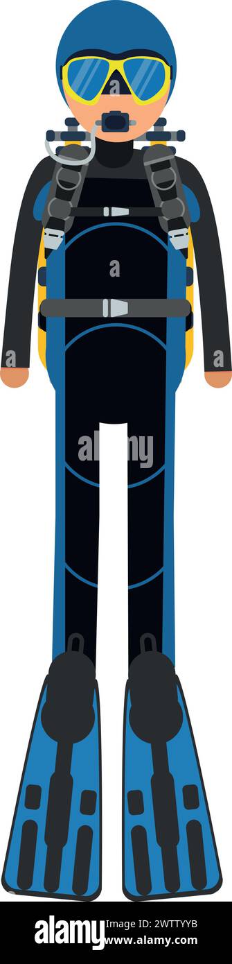 Diver character in underwater swimming equipment color icon Stock ...