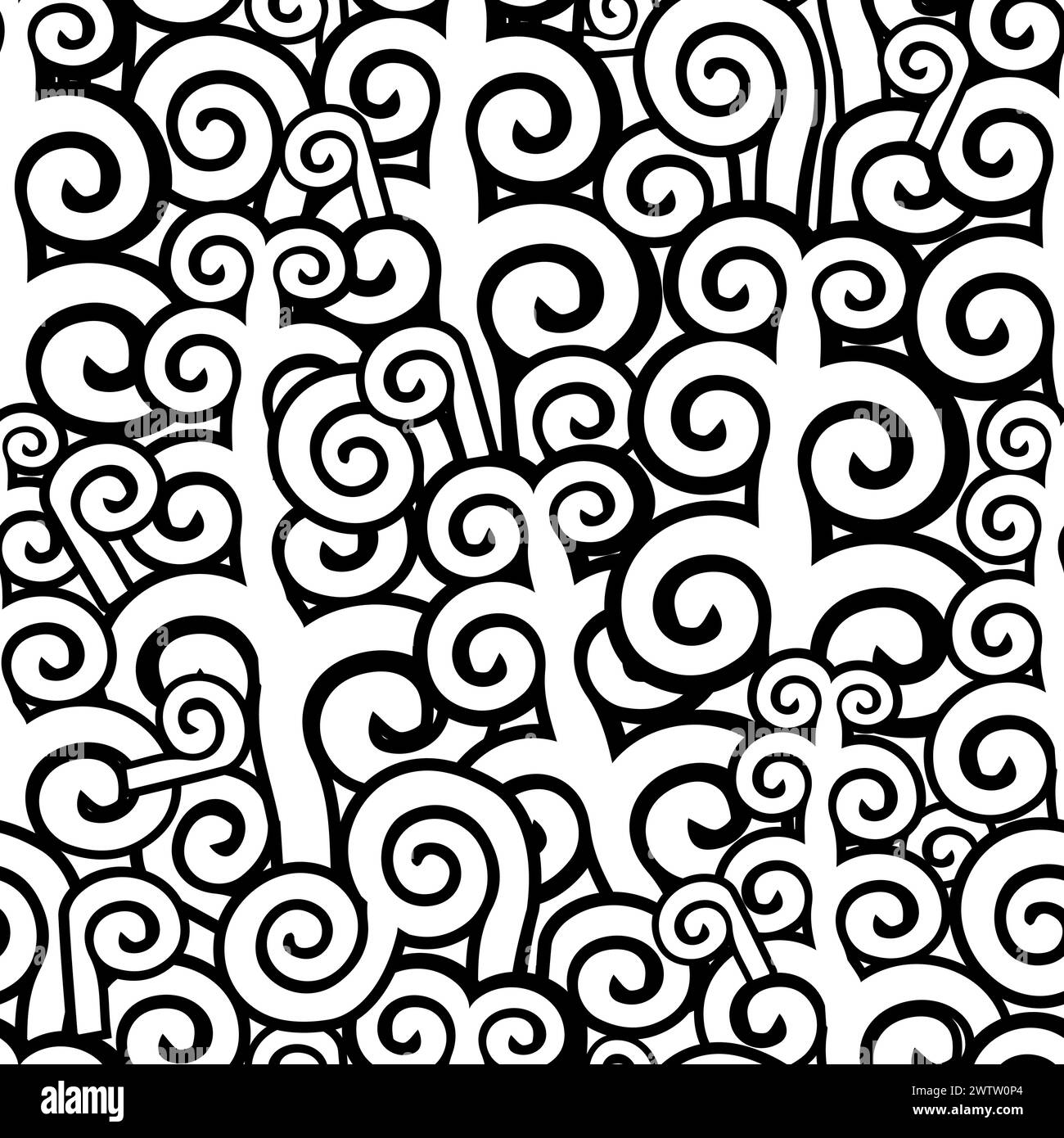 Seamless pattern with black swirls on a white background. hand drawing ...