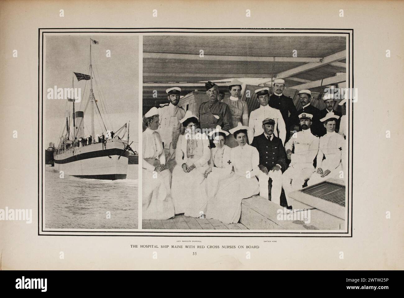 The Hospital Ship Maine with Red Cross Nurses on Board. Vintage Archival Plate from the Second Boer War, 1899-1902, South Africa.  From A.T.Mahan's The war in South Africa; a narrative of the Anglo-Boer war from the beginning of hostilities to the fall of Pretoria Stock Photo