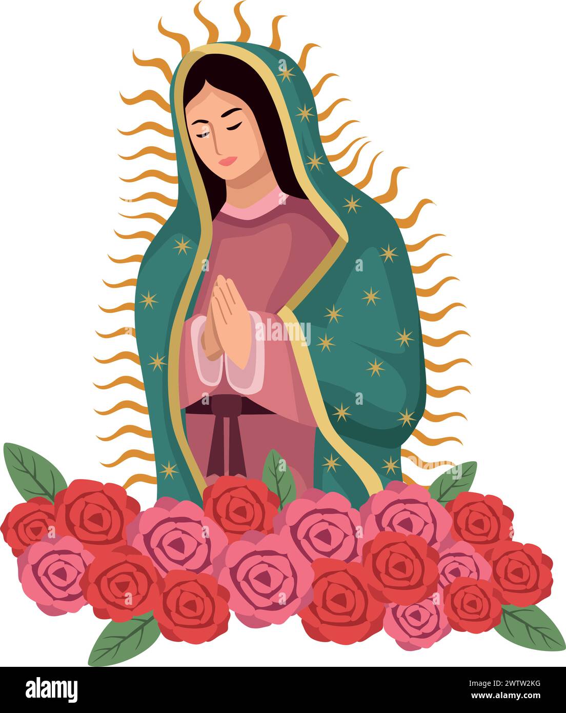 guadalupe virgin and flowers Stock Vector
