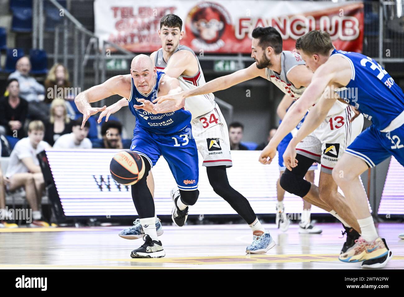 Antwerp, Belgium. 19th Mar, 2024. Groningen's David Gabrovbsek and