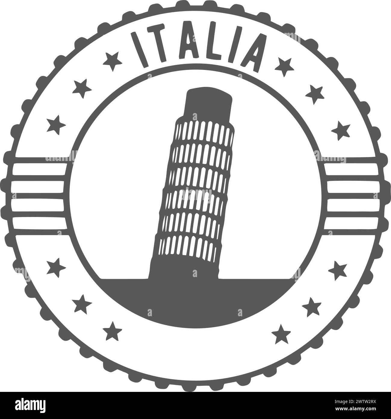 Italian pisa tower postmark. Round label. Travel sticker Stock Vector