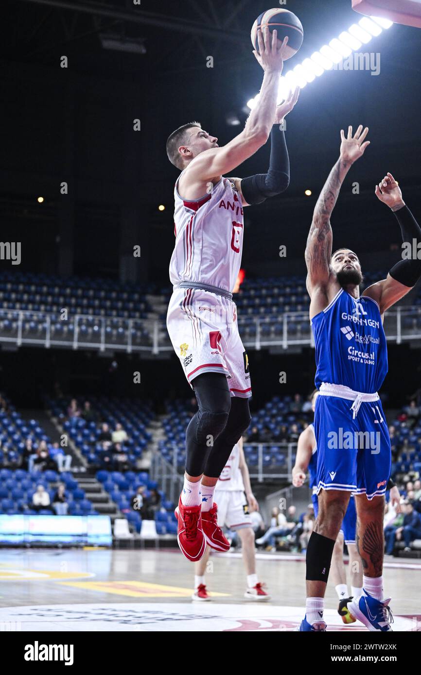 Antwerp, Belgium. 19th Mar, 2024. Antwerp's Nikola Jovanovic and