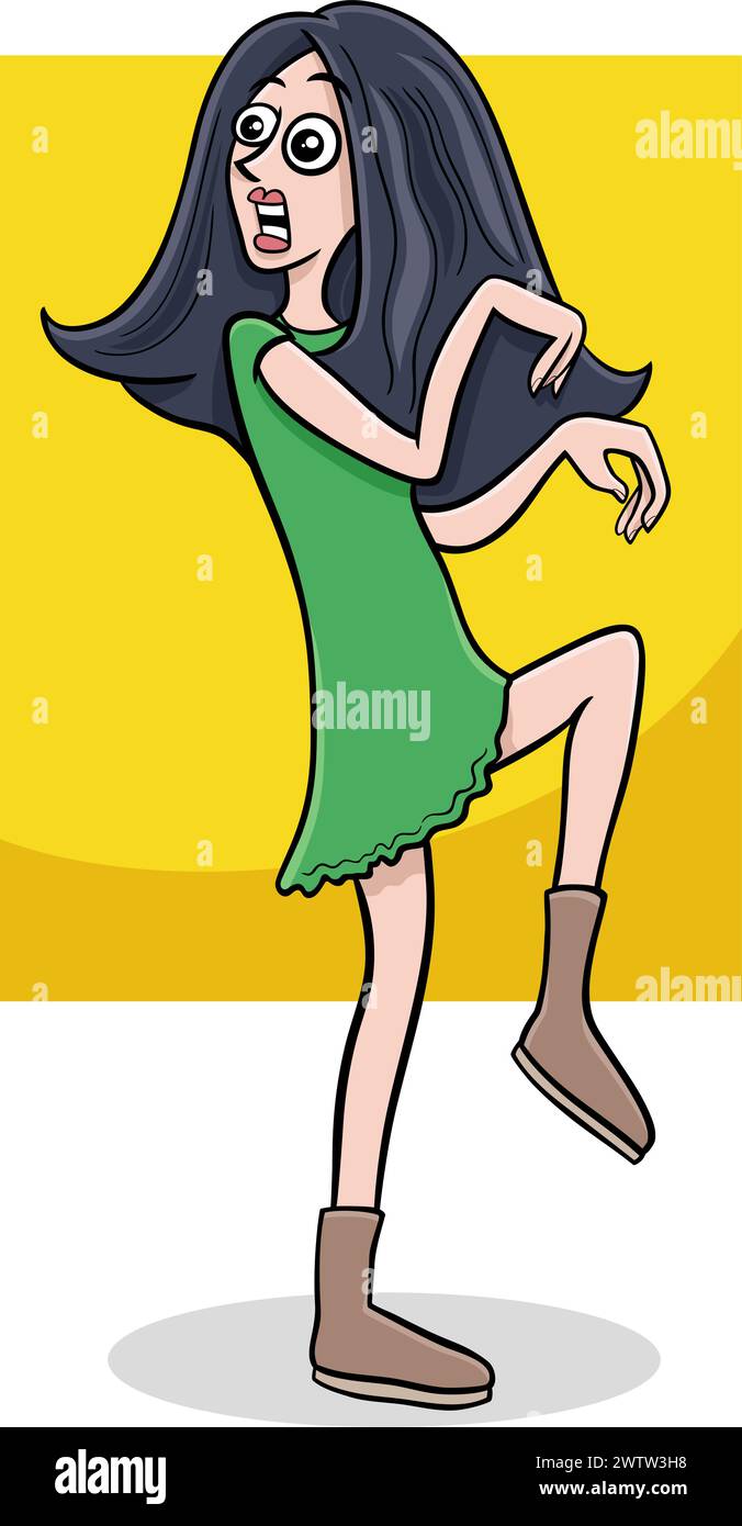 Cartoon illustration of surprised or scared girl or young woman comic character Stock Vector