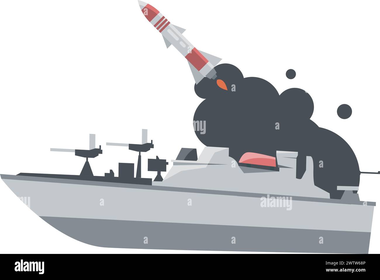 Warship launch rocket. Navy force weapon icon Stock Vector