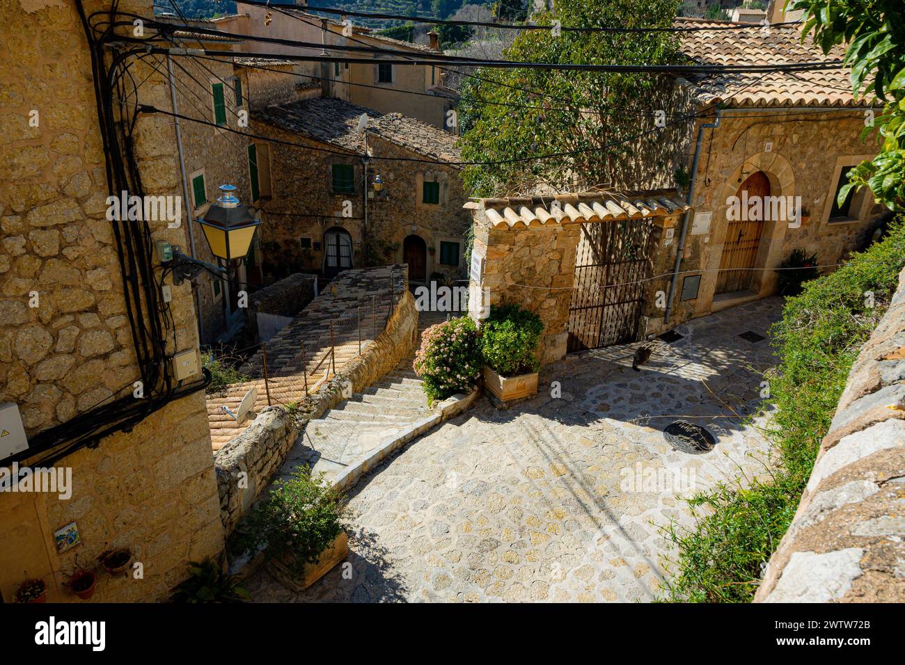 Valldemossa, Balearic Islands, Spain, Medieval houses in the village of Valldemossa, Editorial only. Stock Photo